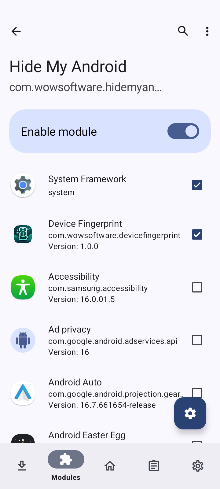 Шаг 2 — Включение модуля Hide My Android и выбор области в LSPosed 2