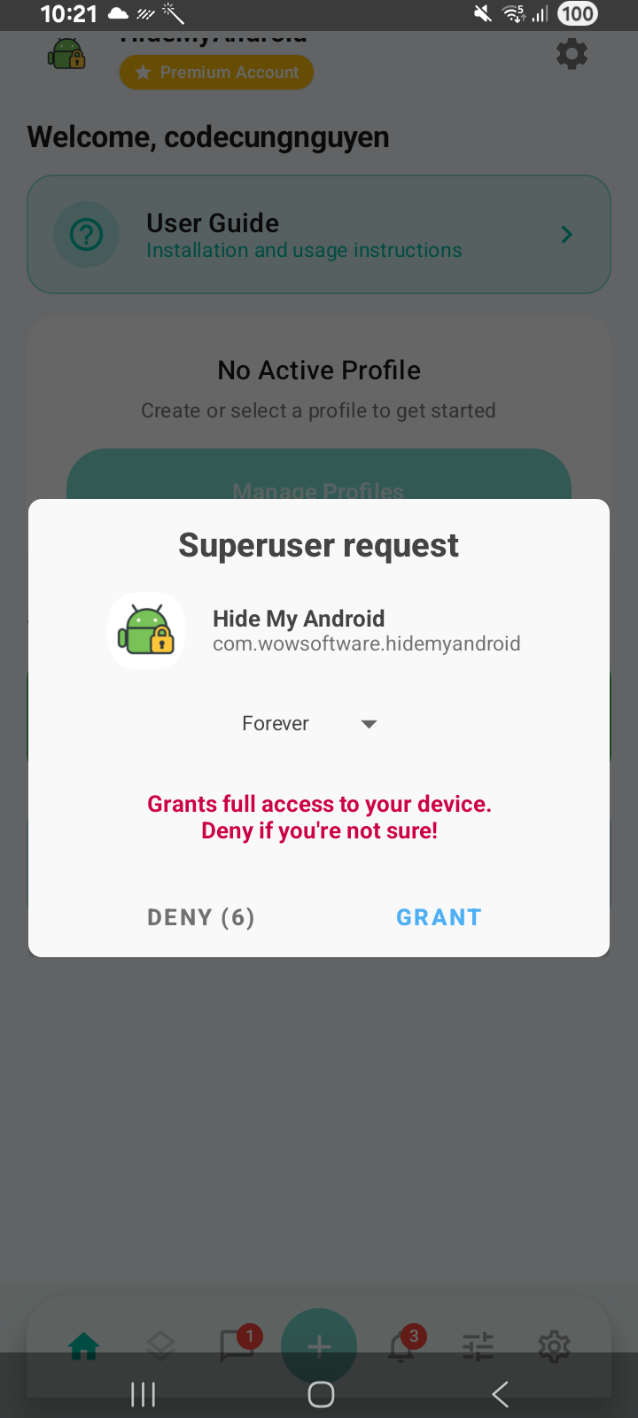 Шаг 5 — Главный экран, запрос Superuser и настройка Denylist в Zygisk Next 2